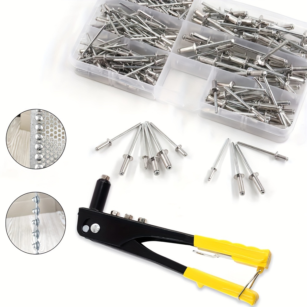 

380pcs Heavy Duty Manual With 12 Sizes Aluminum Blind Rivets Assortment Kit, M6 M8 M10 M12 M14 Silver Tone Pop Rivets And Hand Rivet Tool For Furniture Automotive Metal Work