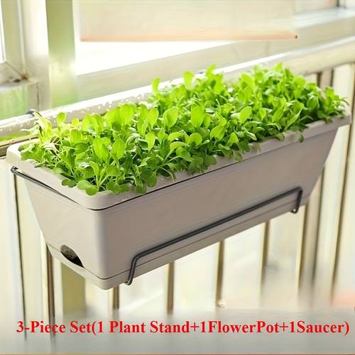 3pcs set large sized planter tray plant stand armored deck railing planter suitable for indoor and outdoor plants hanging window box planter with drainage tray suitable for railing fences balcony railings and home decor