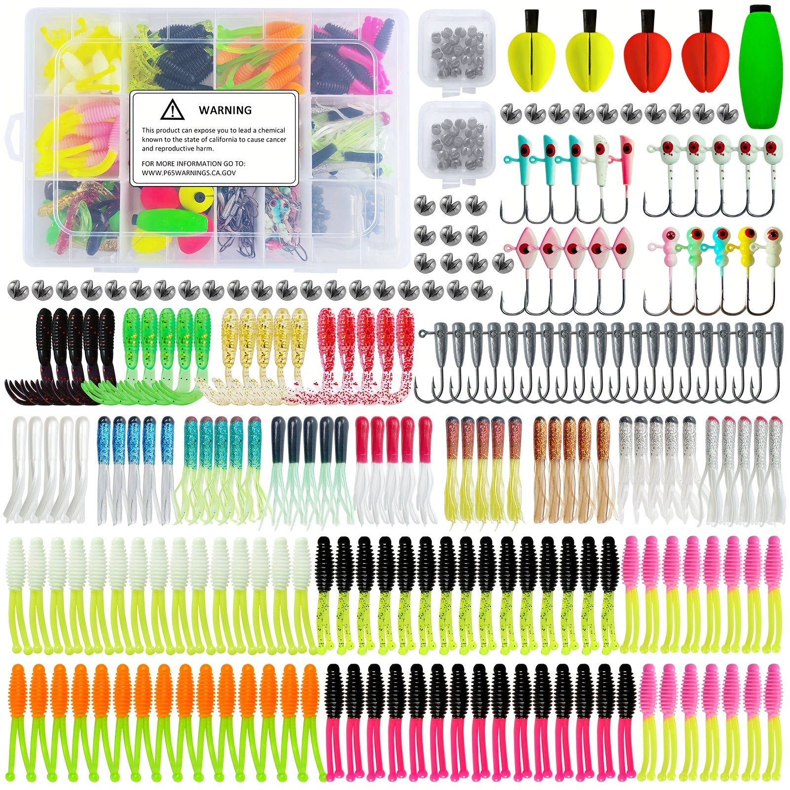 TEMU 228pcs Crappie Lures Kit With Soft Plastic Paddle Tail, Tube Jig Heads, , Peg Floats Crappie Lures Jigs Accessories For Crappie Trout Bass Walleye