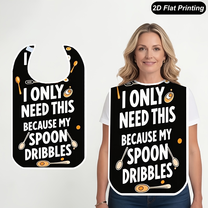 TEMU 1pc Adult Dining Bib, Washable Reusable Large Coverage Bib With Spoon Quote Print, Spill Protection For Seniors And Adults
