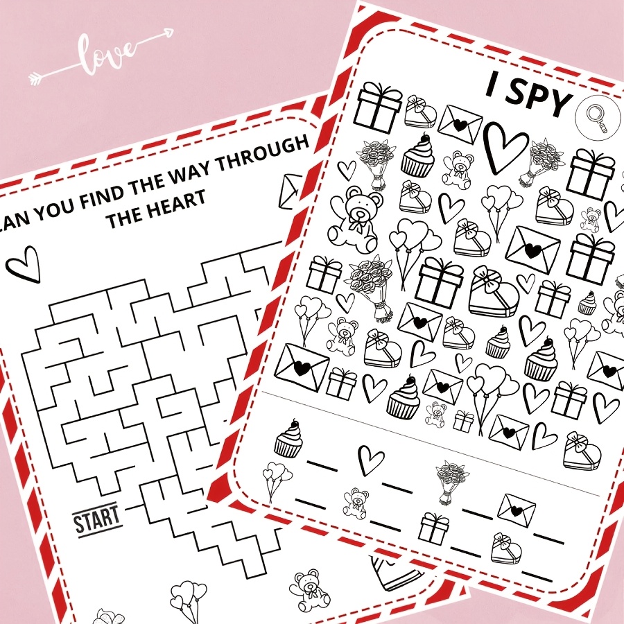 

20-pack Double-sided Valentine's Day Game Cards, I Spy & Activities, Romantic Party Favors, Love-themed Paper Cards For Valentine's Day Gifts & Celebrations