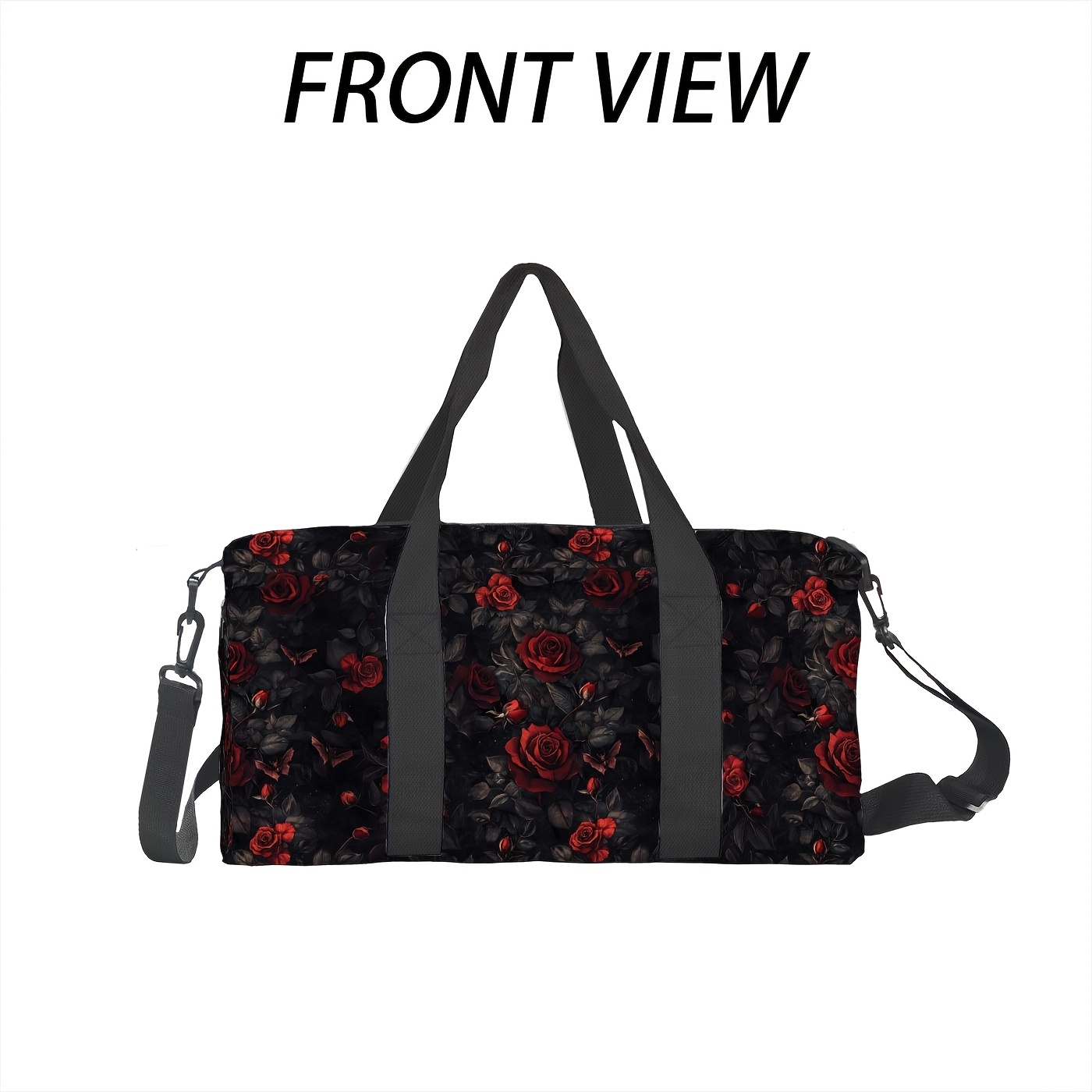 TEMU Travel Duffel Bag For Women Men Gothic Red Roses And Black Leaves Sport Gym Tote Bag Lightweight Weekender Overnight Bag Workout Bag Foldable