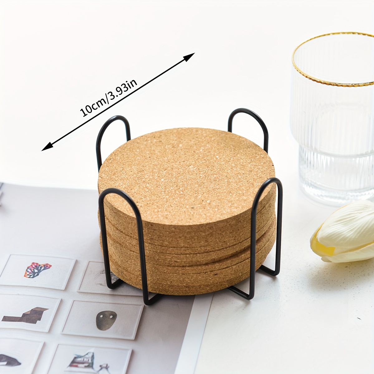 TEMU A Set Of 12 Coasters, Featuring Cork Coasters With A Holder, Designed With Easy Round Floral Patterns That Are Slip-resistant And