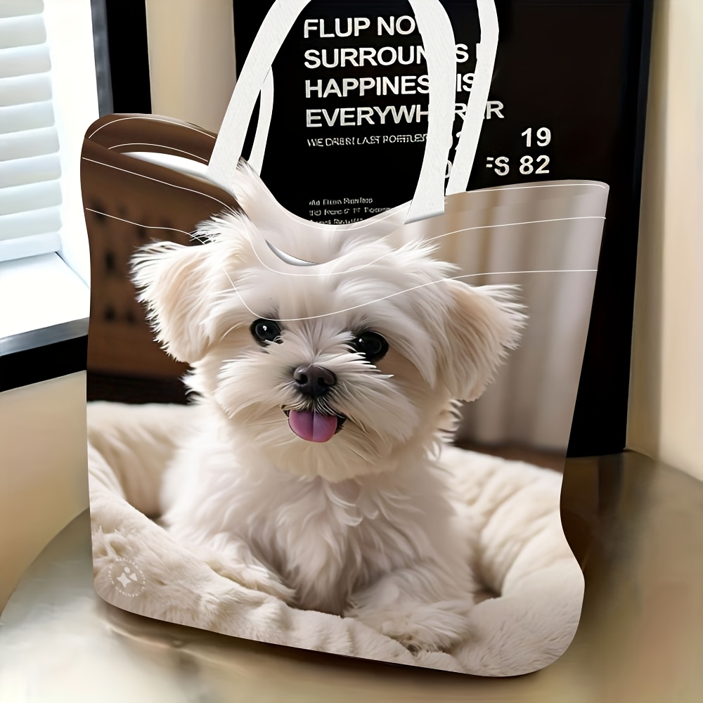 TEMU 1pc Women' Tote Bag With Cute Puppy Print - Hand/dry Suitable For , Shopping & Outdoor, Puppy Carrier Bag, Hand Washable For -color Designs (no