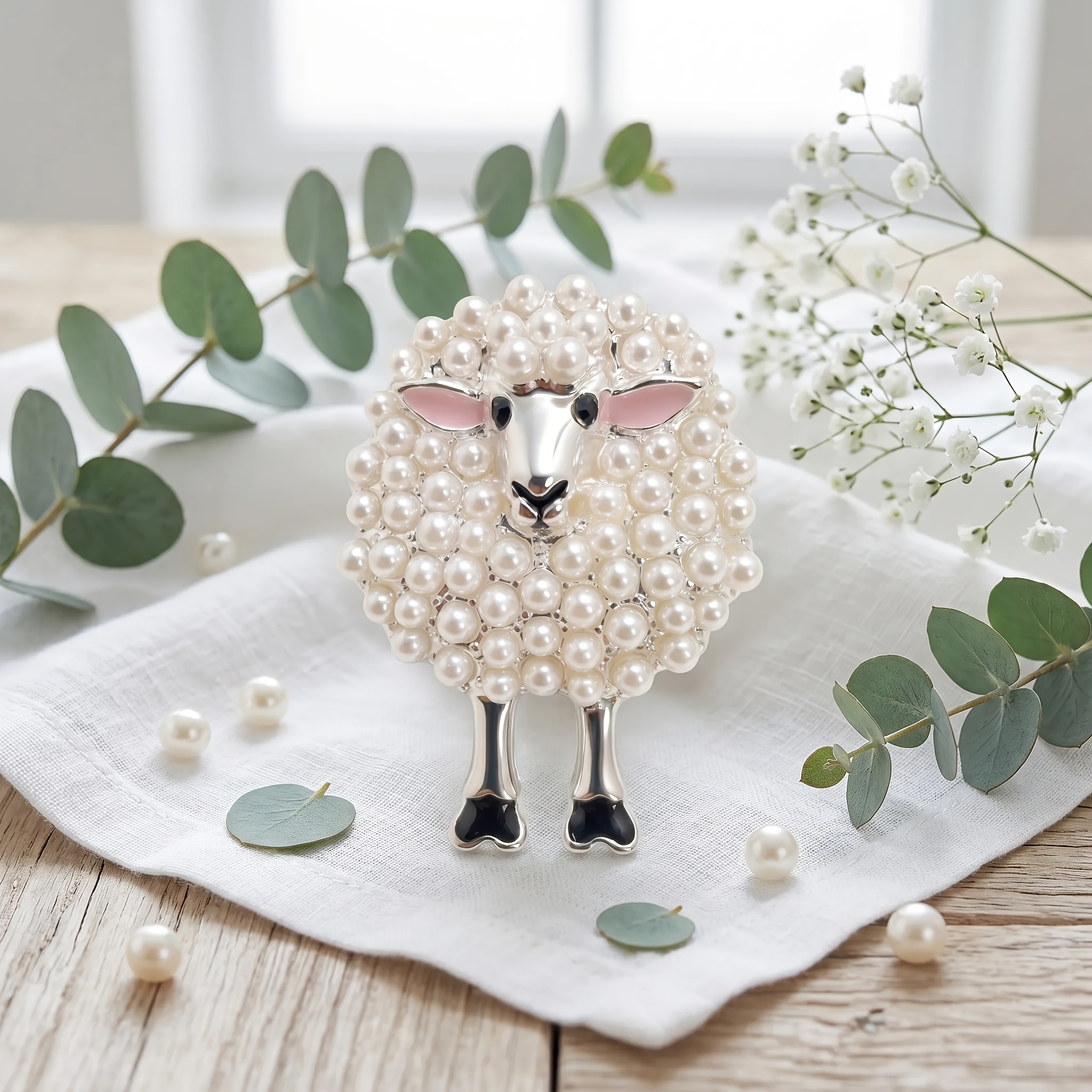 TEMU Broche de oveja de lujo con de perla falsa, alfiler de estilo , elegante, y exquisito, accesorio versátil para trajes y abrigos, broche de