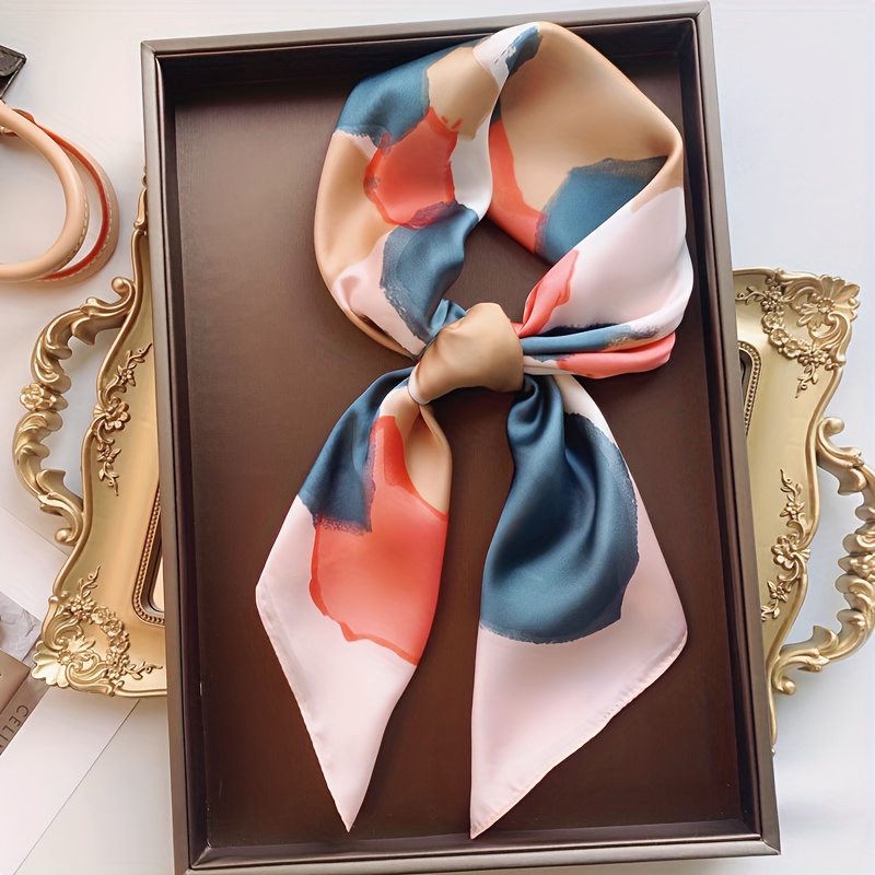 TEMU Pañuelo con diseño de pintura al óleo de moda, disponible en , uso multifuncional, corbata, pañuelo para la cabeza, chal, artículo de moda