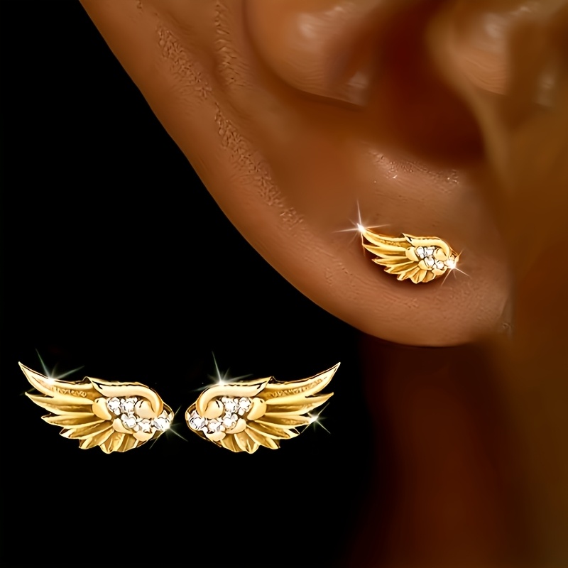 2pcs Inlaid Sparkling Synthetic Zirconia Wing Earrings Are An Ideal Gift For . Suitable For Daily Commuting, Parties, Music Festivals, Vacations, And Attending Banquets.