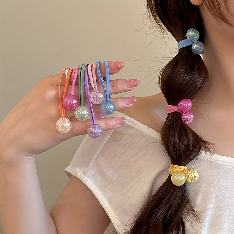 

7 pièces mignonnes de couleur bonbon ensemble de corde à cheveux pour , attaches à cheveux élastiques douces avec breloque perlée, noir, pour les adolescentes et femmes.