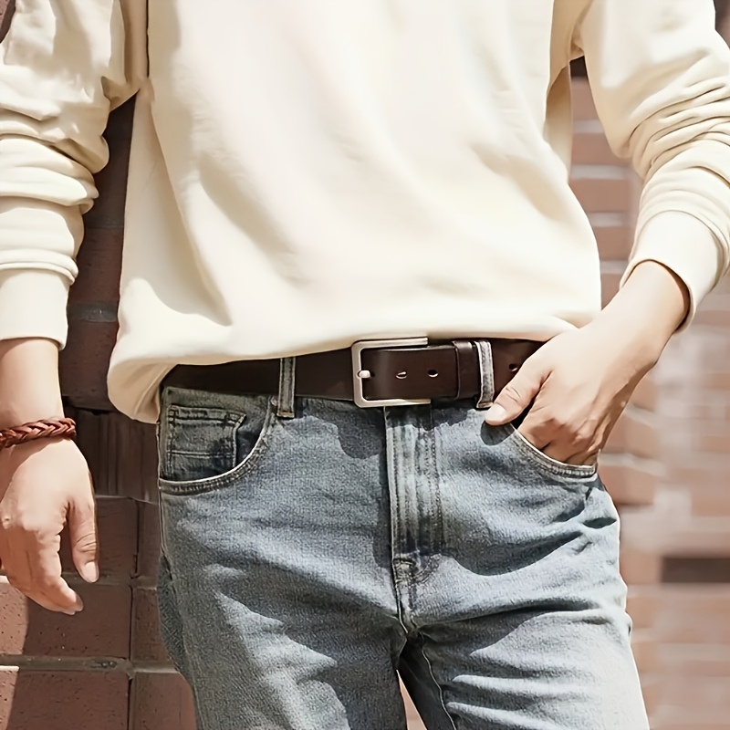 A Stylish Men's Square Genuine Leather Belt with a Classic Alloy Buckle, Available in Standard Sizes and Multiple Colors