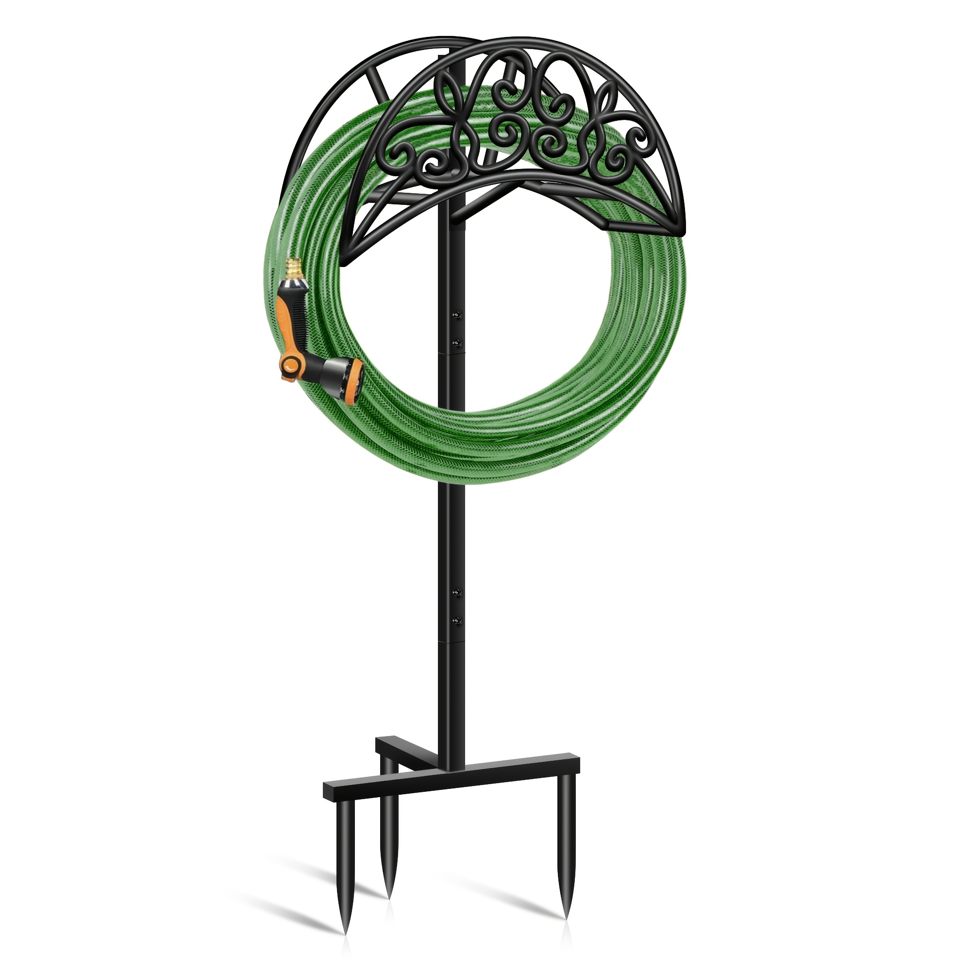 Heavy-Duty Metal Garden Hose Holder Stand with Rust-Resistant Design and Spikes, Freestanding Outdoor Hose Reel Organizer for Up to 150 ft H
