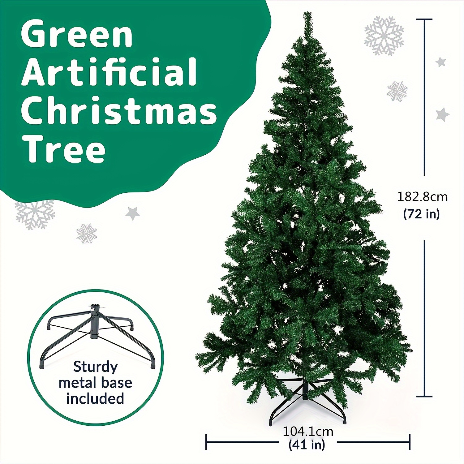 TEMU 71 Inch Artificial Christmas Tree With 800 Branches - Perfect For Home, Office, Or Garden Decorating - Fits Indoors And Outdoors - No Bulbs Needed - Comes With Sturdy Metal Base And Easy Assembly