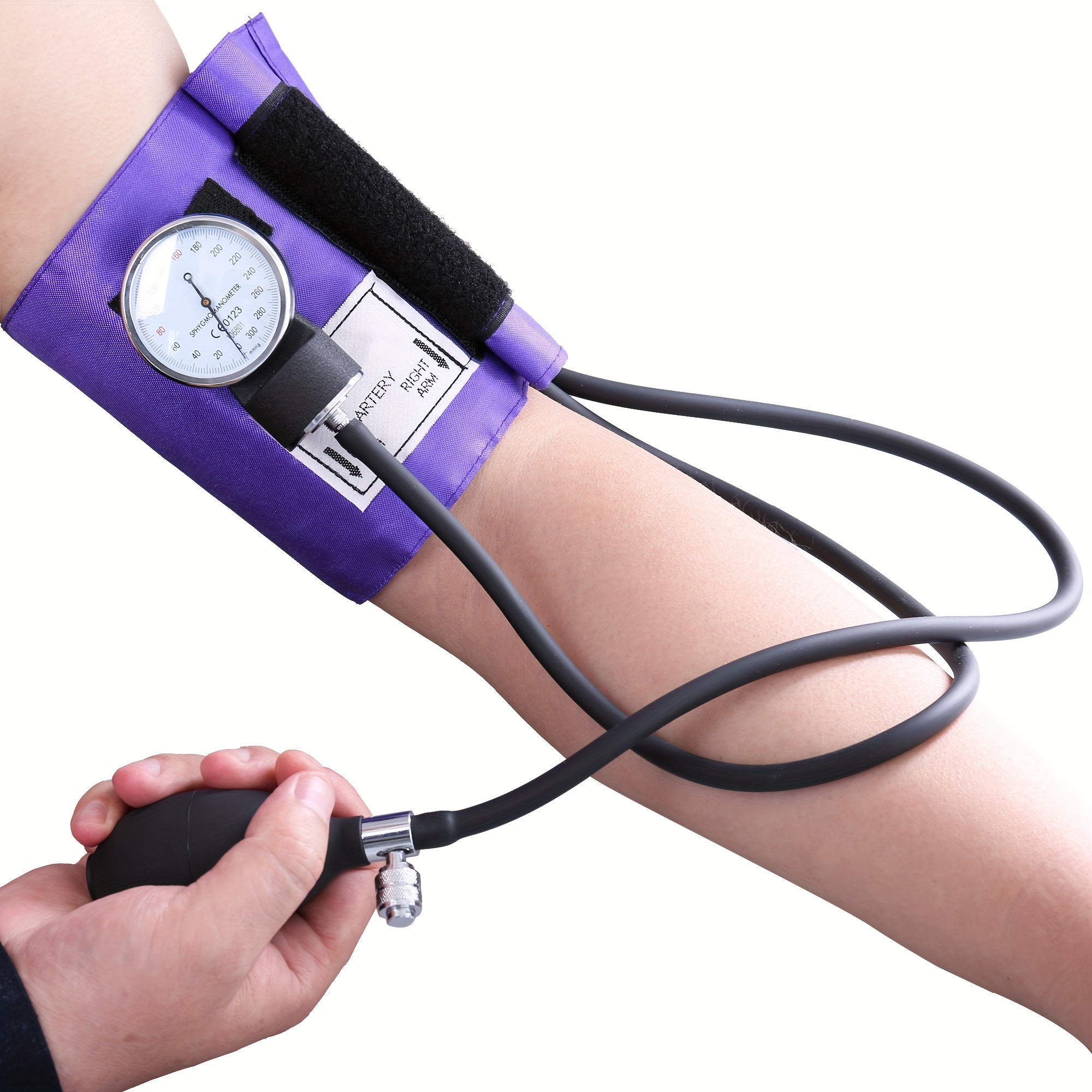 Aneroid Sphygmomanometer and Dual Head Sprague Stethoscope Kit with Universal 10"-16" Adult BP Cuff and Zipper Case, Purple