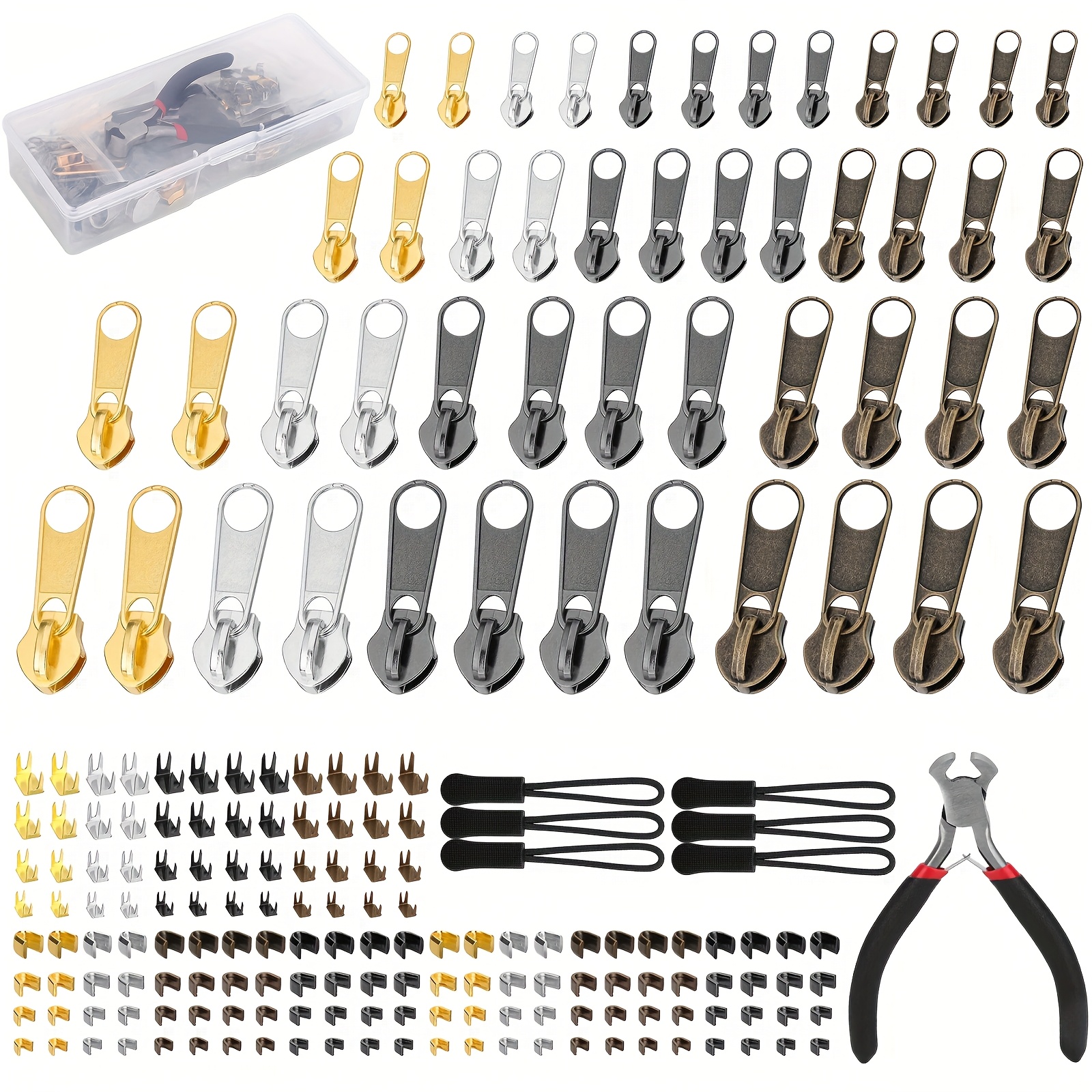 TEMU 197pcs Universal Zipper Repair Kit, Complete Zipper Replacement Set With #3/#5/#8/#10 Zipper, Sliders & Pliers Tools, Durable Fixing Parts For