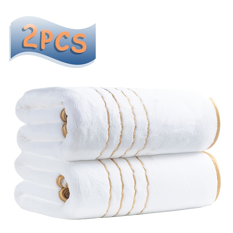 2-pack Luxury Golden Stripe Towel Set, Fiber Material, Utility, Perfect For Family Use, Ideal Gift For Christmas And Valentine's Day, Bath Decor Accessory, In Bath