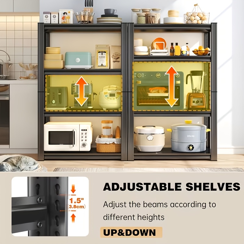 5-Tier Heavy-Duty Adjustable Kitchen Storage Shelf with Modular Shelving System & -Standing Suitable for Kitchen Organizers, Garage Tools, Microwave Stand, Baker's Rack, Utility Shelves - Assembly, Space-Saving Unit