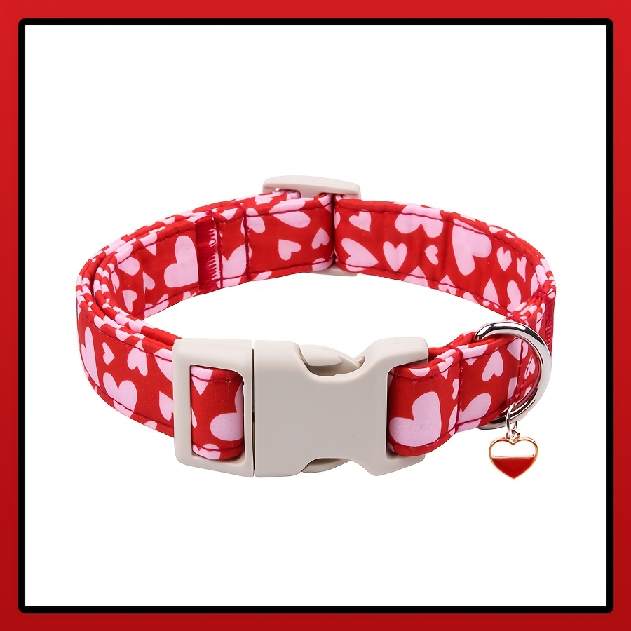 

Valentine's Day Heart Pattern Dog Collar With Pendant, Quick Release Safety For Small Pets, Dog Leash, Cute