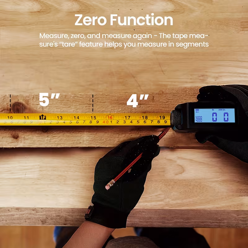 16 ft digital tape measure 6 metric and imperial units retractable with fractions 1 16 rechargeable display yellow brand for distance area volume Product details 6