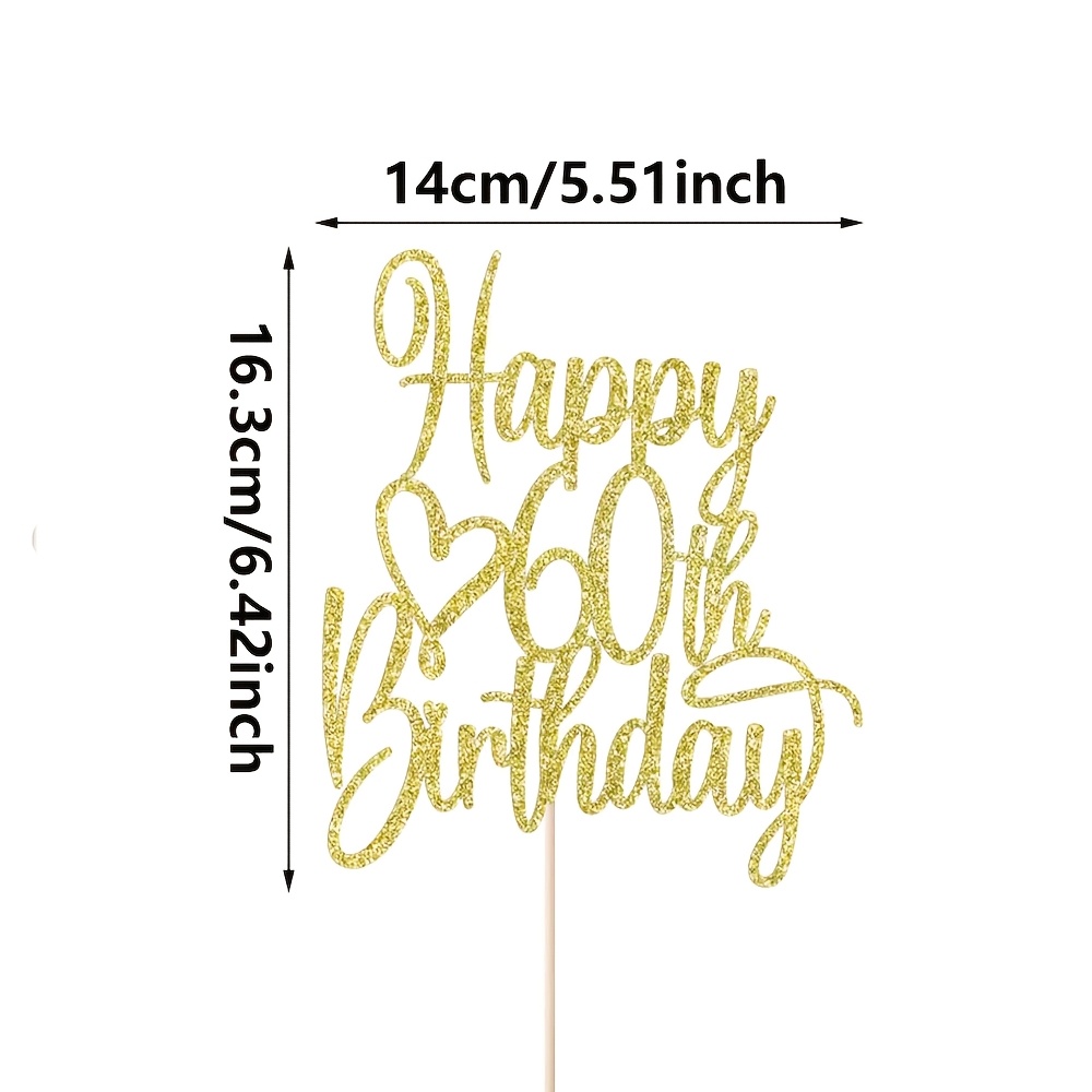 1pc Golden Glitter Happy 60th Birthday Cake Topper - Cheers To 60 Years Cake Topper, 60 & Decoration For Hello 60th Birthday Anniversary Party Cake Decorations Supplies, Halloween, Christmas