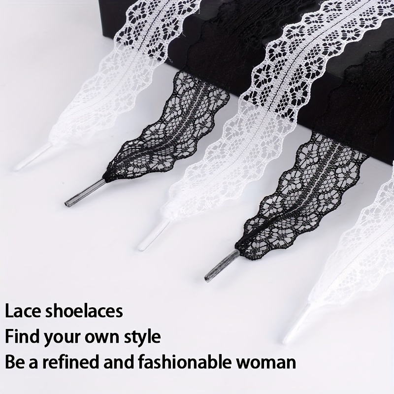 2pcs Lace Shoelaces, Black And White Two-color Lace Shoelaces