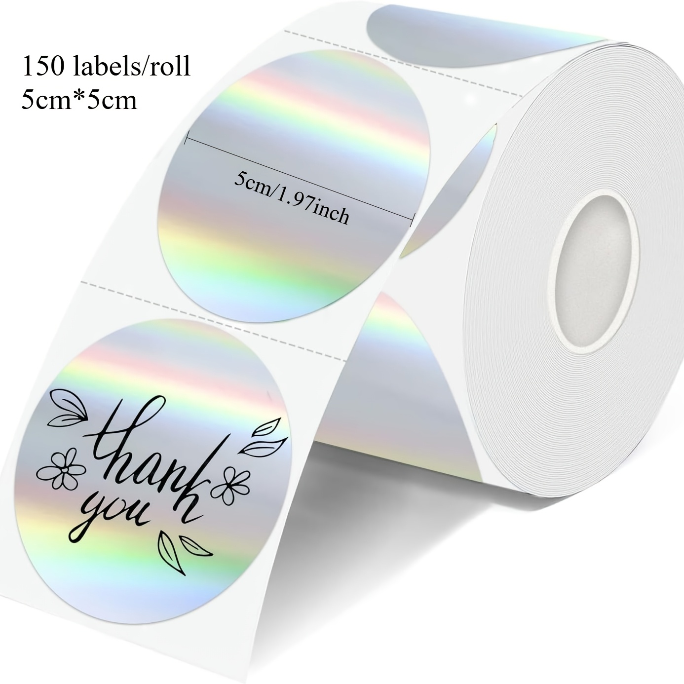 Image of Holographic Thermal Labels - 150pcs Of Round Thermal Printer Labels, Stickers Suitable For Logo Designs, Name Tags, Thank You Cards, Addresses, Qr Codes, 150 Labels Per Roll, In Multiple Colors