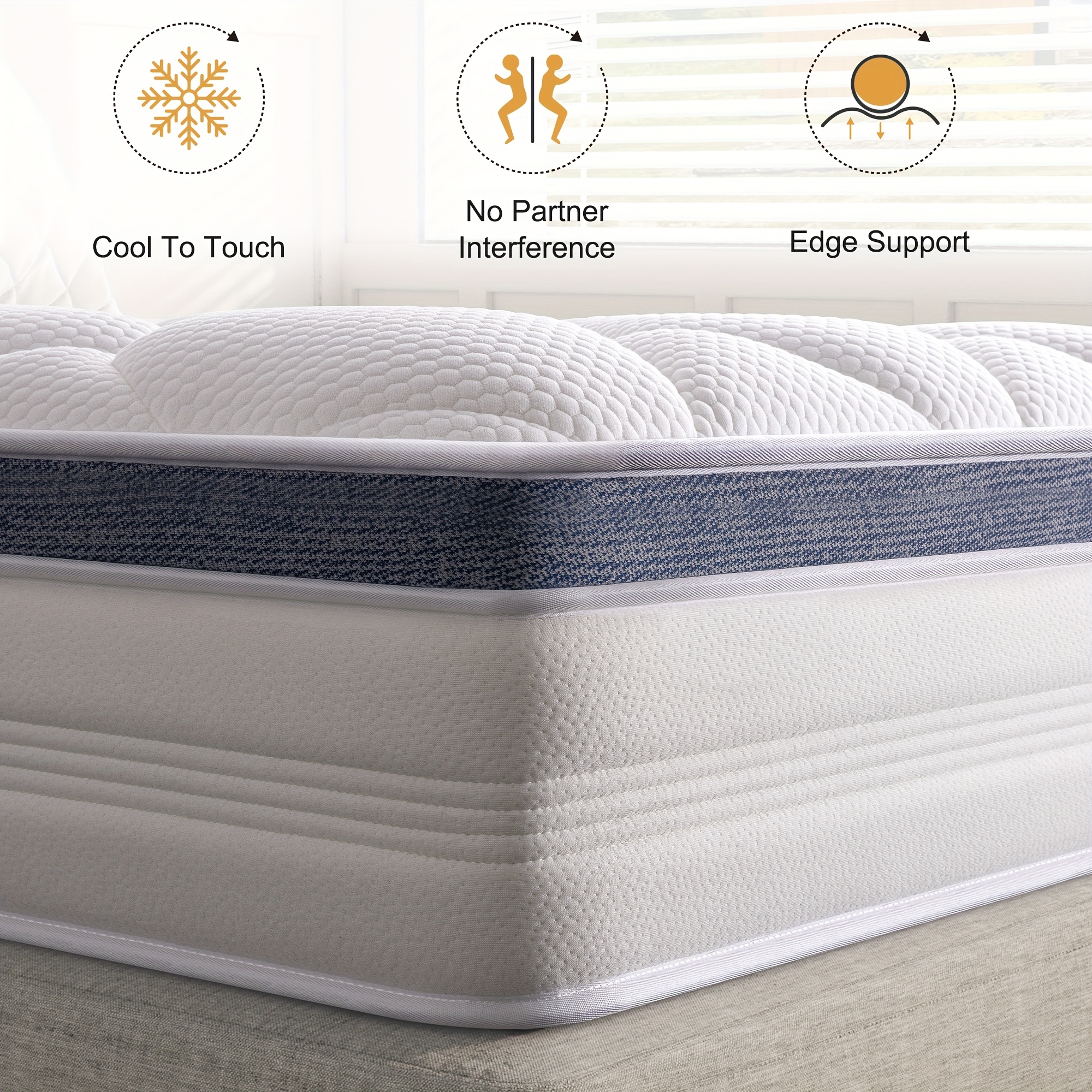 22/25cm Memory Foam Hybrid Mattress, Silent Innerspring & Pocket Springs for Cool-Sleep Comfort, Single,  Double, Double Sizes, Mattress In A Box