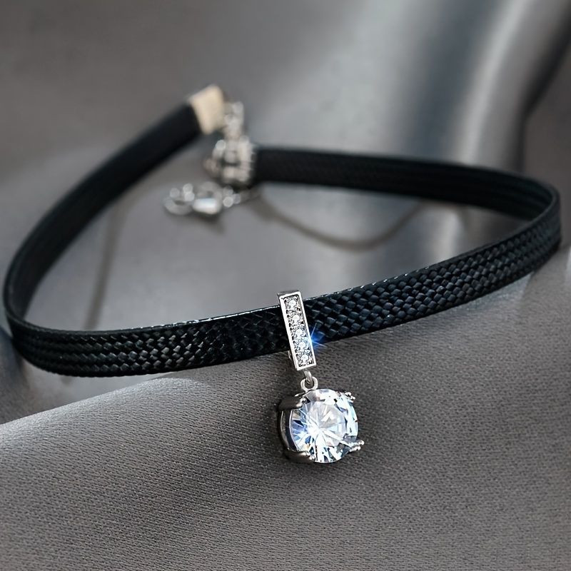 TEMU 1pc Shiny Synthetic Zirconia Pendant Choker Neck Strap Rope Necklace Ladies Clavicle Chain Neck Chain Jewelry