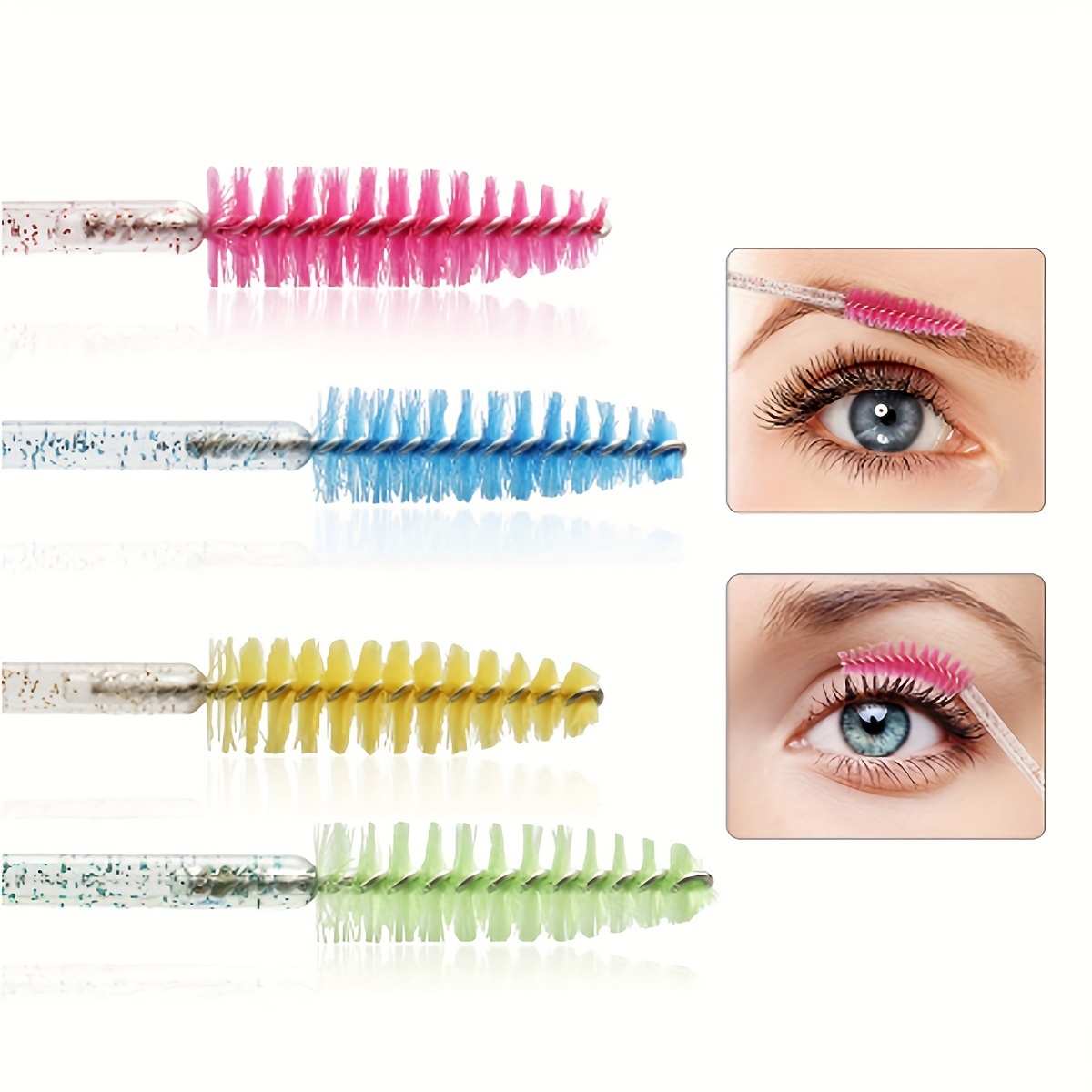 

50pcs/bag Makeup Brush Lash Crystal Eyelash Applicator Disposable Diamond Handle Nylon Mascara Wands Brush Cosmetic Brushes,