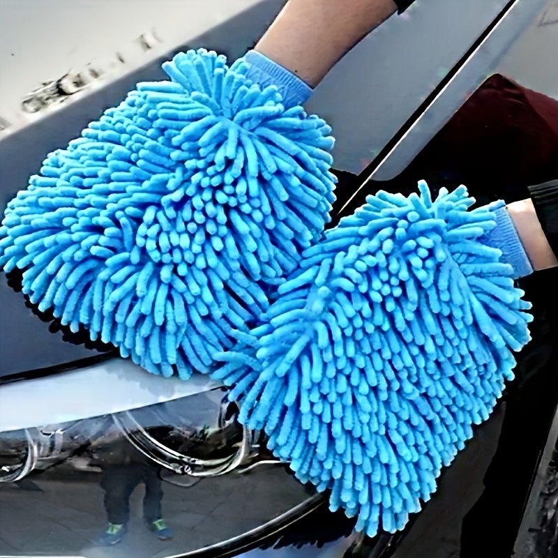 

1pc Microfiber Car Wash Mitt - -free Cleaning & For Cars And Home Kitchens, Blue With White