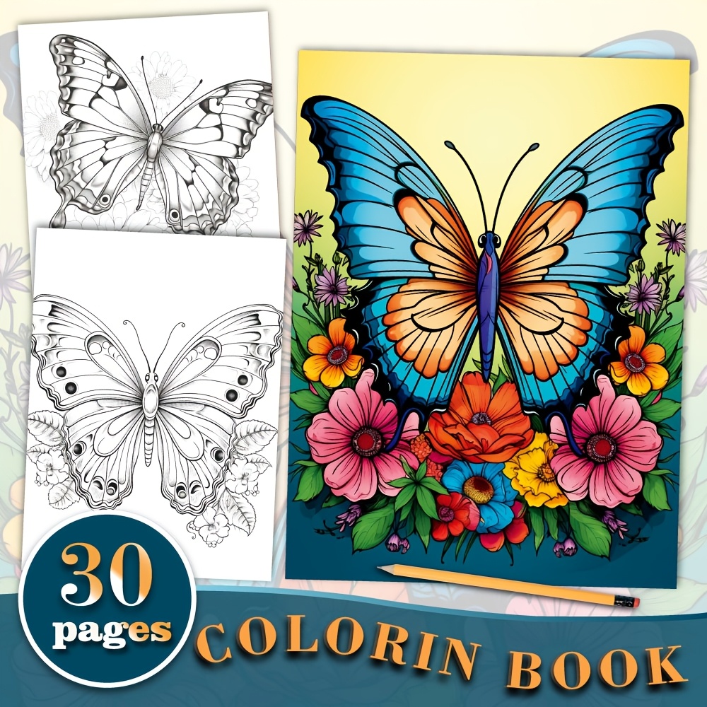 TEMU 30 Pages Adults Coloring Book With For Women, A4 Size Stress Reduction Relaxation Coloring Book For Adults, Gift For Anxiety , Birthday, Party,