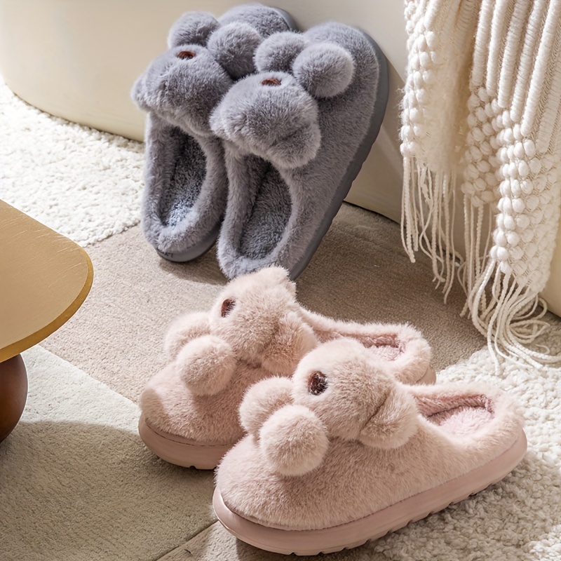 

Chaussons en peluche de cartoon pour les couples - Chaussures de maison chaudes et confortables à enfiler avec upper en tissu , semelle en EVA - Chaussures d'hiver lavables à