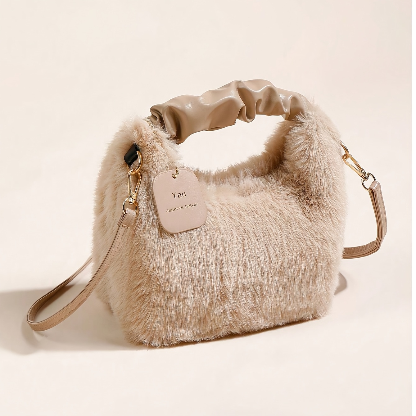 TEMU Zenithz Women's Retro - Plush Cloud Crossbody Bag With Detachable Strap - Soft Handbag, Zipper Closure Suitable For Daily Commuting,,, Casual