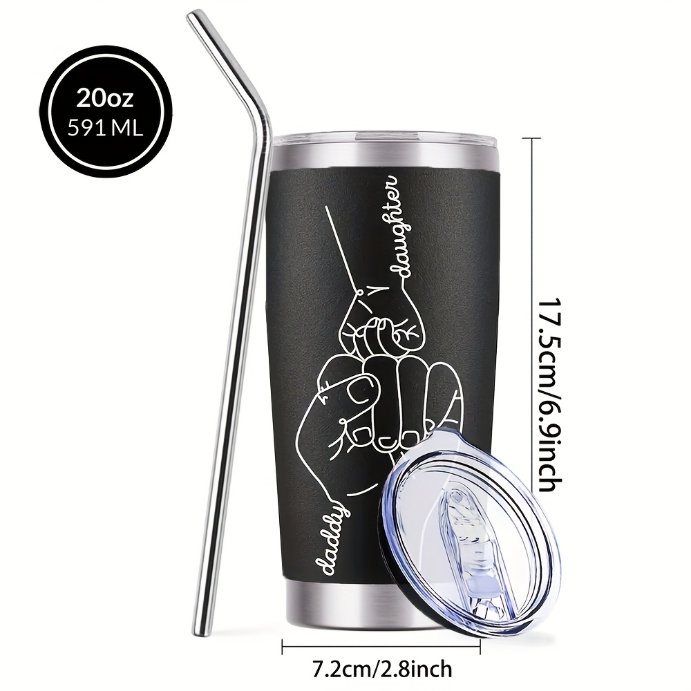 TEMU Dad Bump Print Tumbler Lid With Straw, 20oz Stainless Steel Heat Cold Insulation Water Bottle, Vacuum Cup, Family For Best Gift