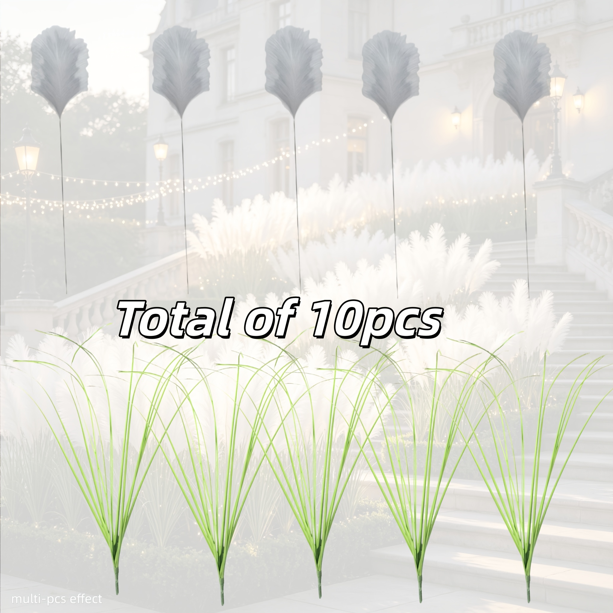 TEMU 10 Bunches Of Artificial White Pampas Grass, Trendy Fluffy Large- Reed Stems, High-quality Long-stem Faux Greenery, Shedding-resistant And