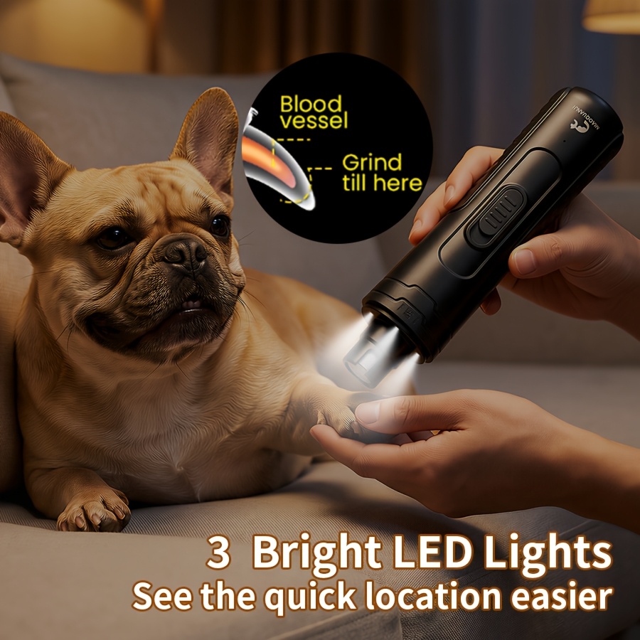 Dog Nail Grinder with 3 LED Lights and USB Rechargeable