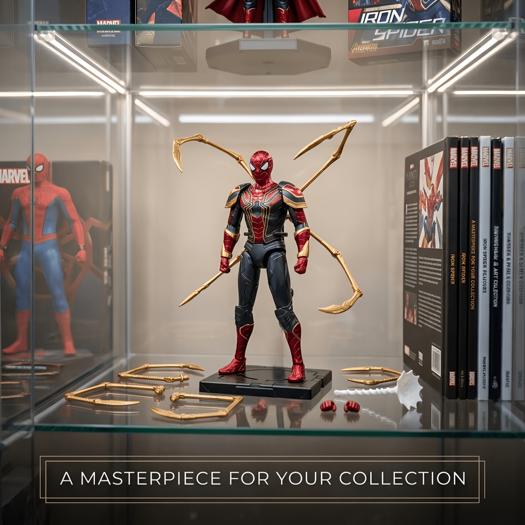TEMU Authentic -man Collectible Model Figurine, Anime Figure, 1/12 Scale Red, Black, And Golden Tech Armor Model, Classic Pattern With Golden