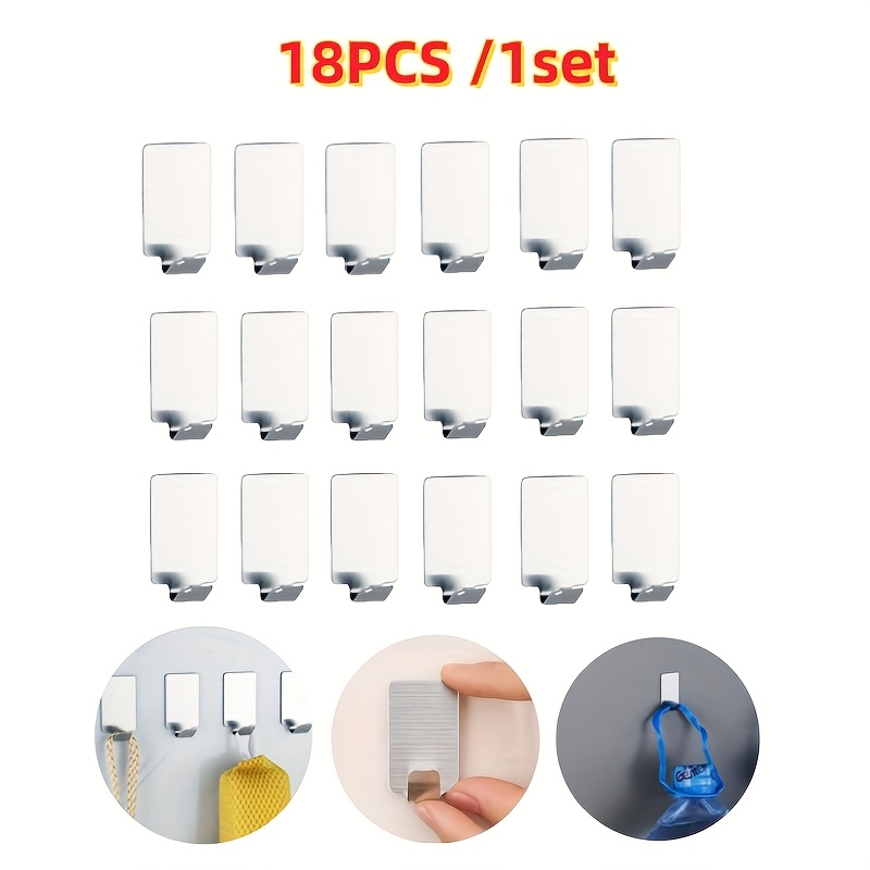 TEMU 18pcs/1set Strong Adhesive Hooks Stainless Steel Metal Wall Mounts No-drill Bathroom Holder Self-adhesive Hooks, Utility Hooks