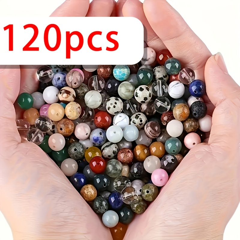 TEMU 120pcs Natural Stone Beads 8mm Mixed Color Loose Round Beads For Jewelry Making Necklace Bracelet Earrings Handicrafts