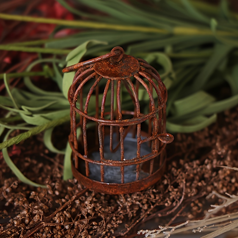 

Vintage Metal Bird Cage Hanging Ornament, Rustic Garden Patio Succulent Pot Decoration, Hollow Lace Edge Accent For Home Decor – No Feathers, Non-electric Decorative Piece For Various Occasions