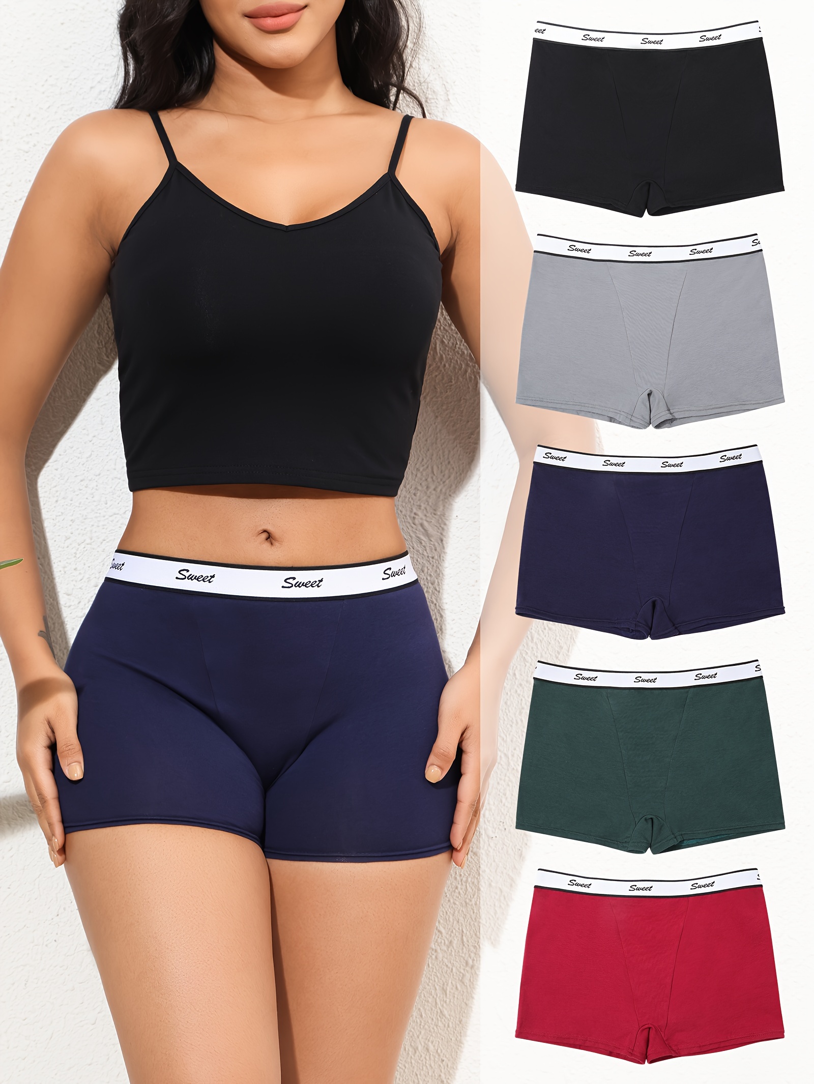 5 pack womens cotton boyshort underwear low     briefs with contrast waistband 95   elastane multi color pack black navy grey burgundy maroon elegant casual clothing