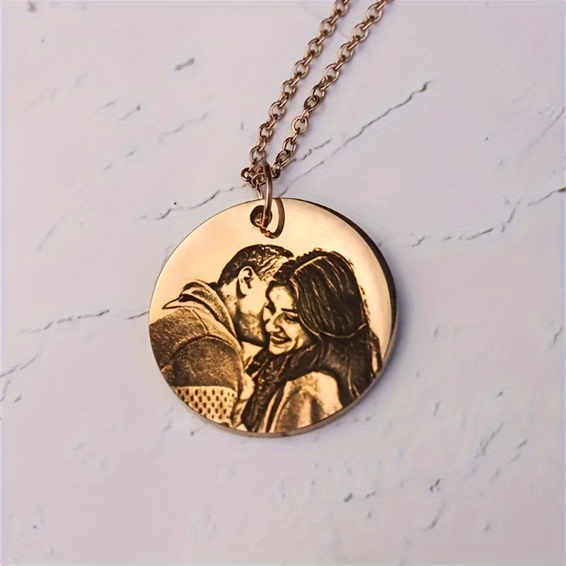 Image of A Personalized Engraved Photo Necklace, Featuring A Minimalist Style Portrait Pendant, An Ideal Mother's Day Gift For Women, Personalized Jewelry