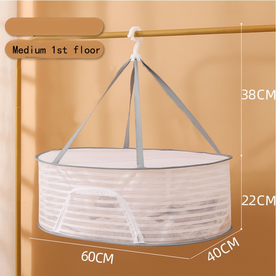 3 tier foldable mesh drying rack with zipper versatile fly proof hanging dryer for laundry   no electricity needed   balcony use clothes drying rack laundry storage organization details 7