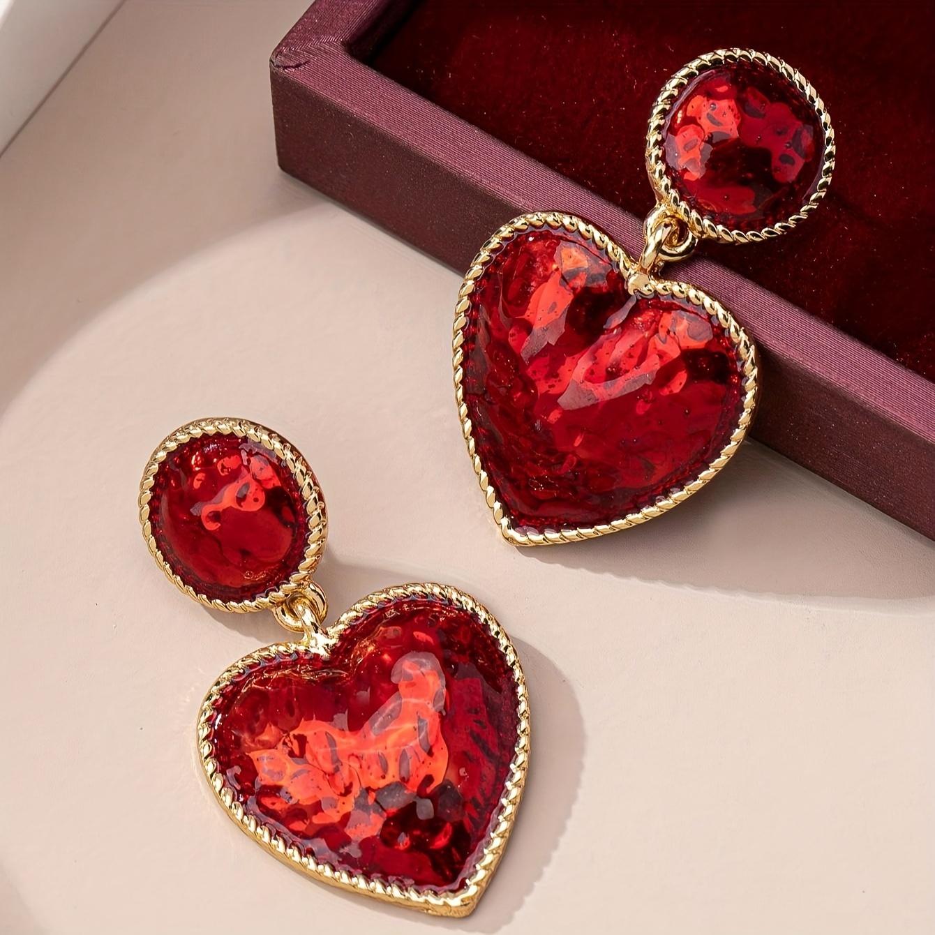 

A Pair Of Red Heart-shaped Drop Earrings For Autumn And .