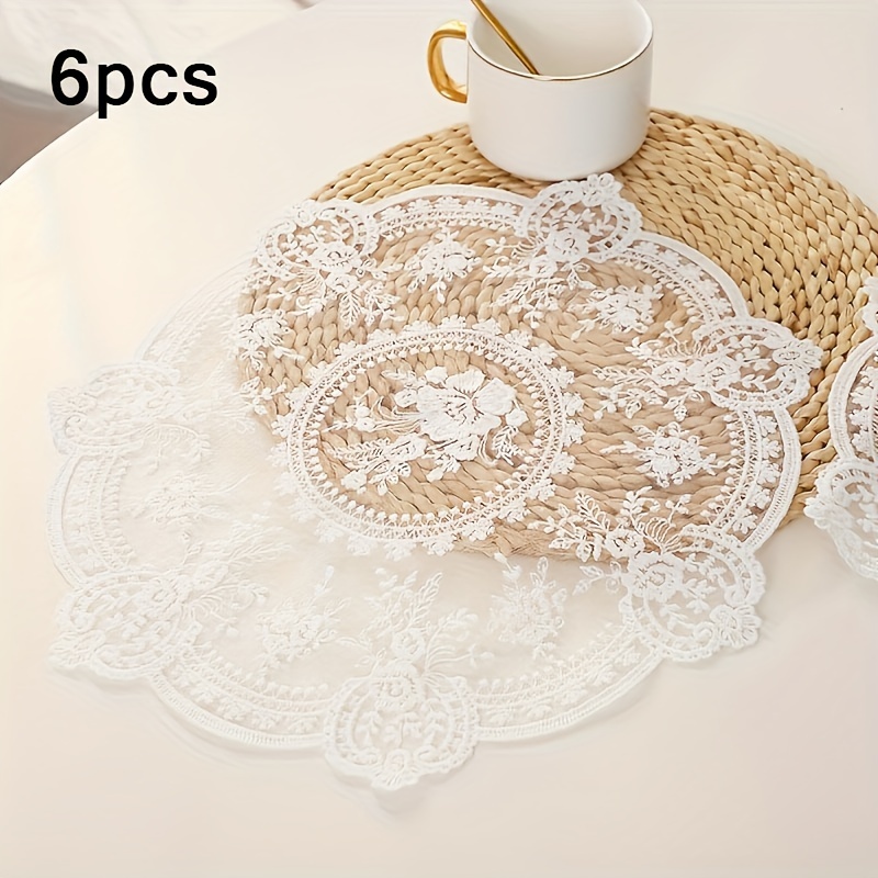 TEMU 4/6pcs Vintage Lace Placemats, Coffee Coasters, Romantic Embroidered Tablecloth, Rustic European Nightstand Mats