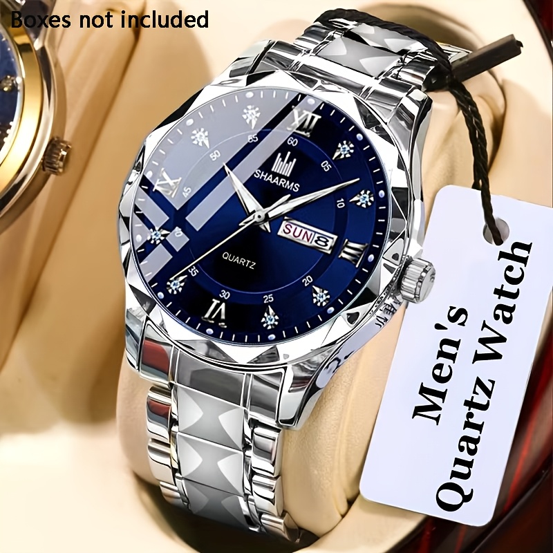 1pc brand new stainless steel mens quartz watch roman - Temu  display picture 2