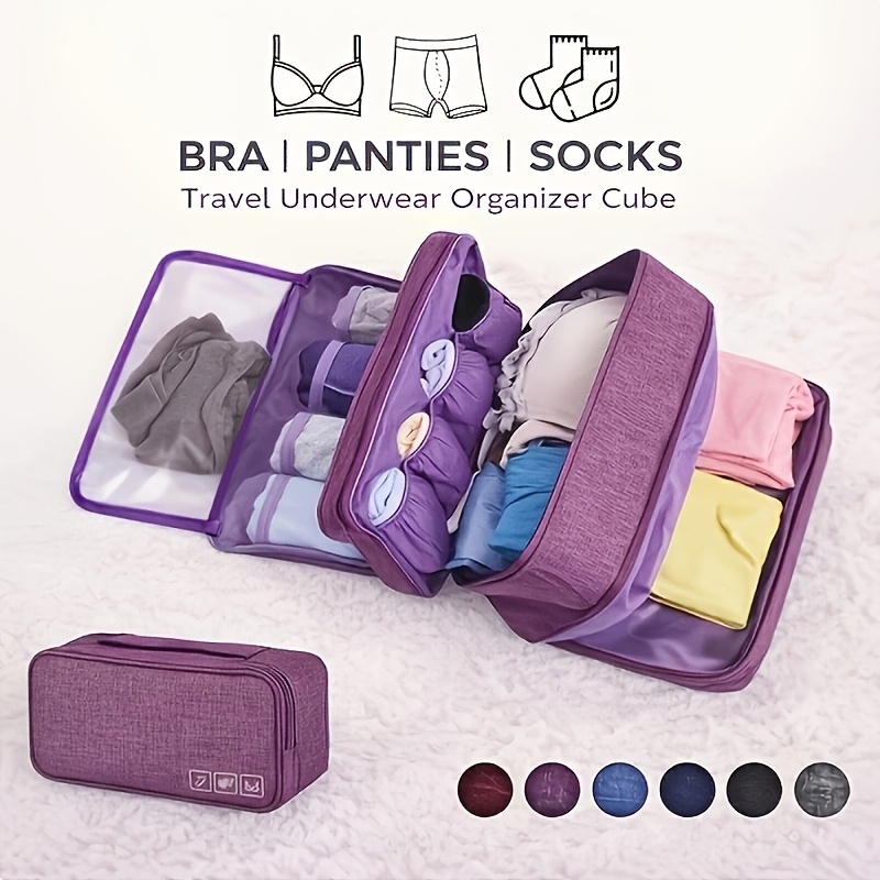 TEMU Portable Travel Underwear Storage Bag, Lightweight Zipper Organizer, Multifunctional Storage Pouch For Bras, Socks, And Lingerie - Compact And