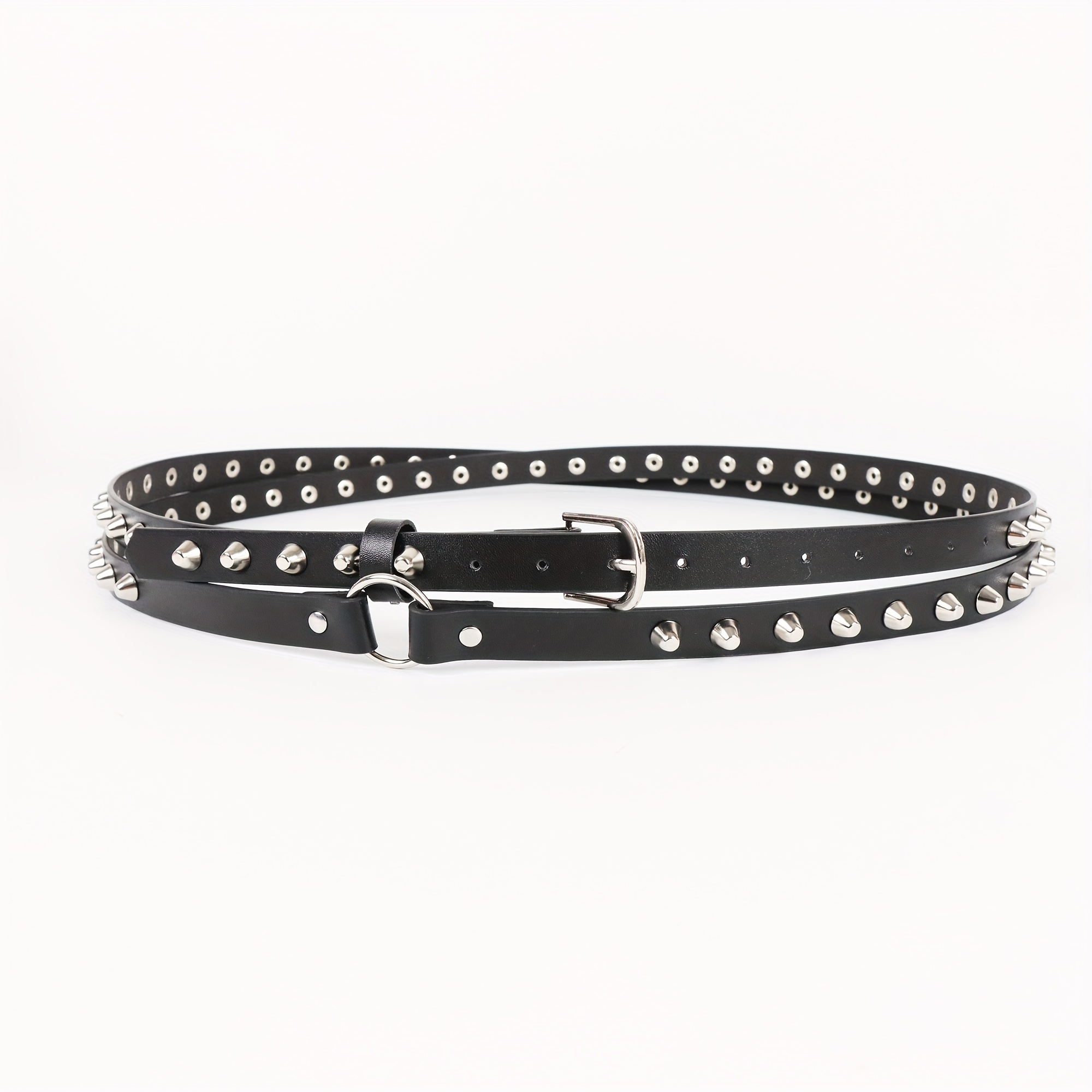 Punk Cowboy Style Double Loop Belt with Bucket Nails
