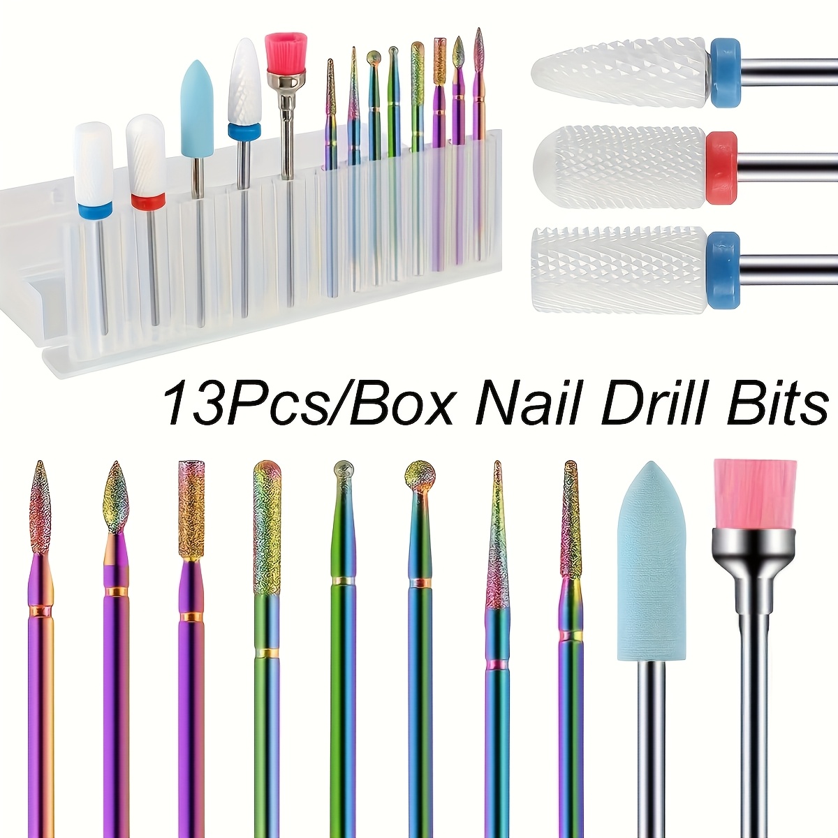 13pcs/box Professional Ceramic Nail Drill Bit Set Electric Manicure Nail File Bit For Acrylic Gel Nails And Cuticles Manicure Tools Additions