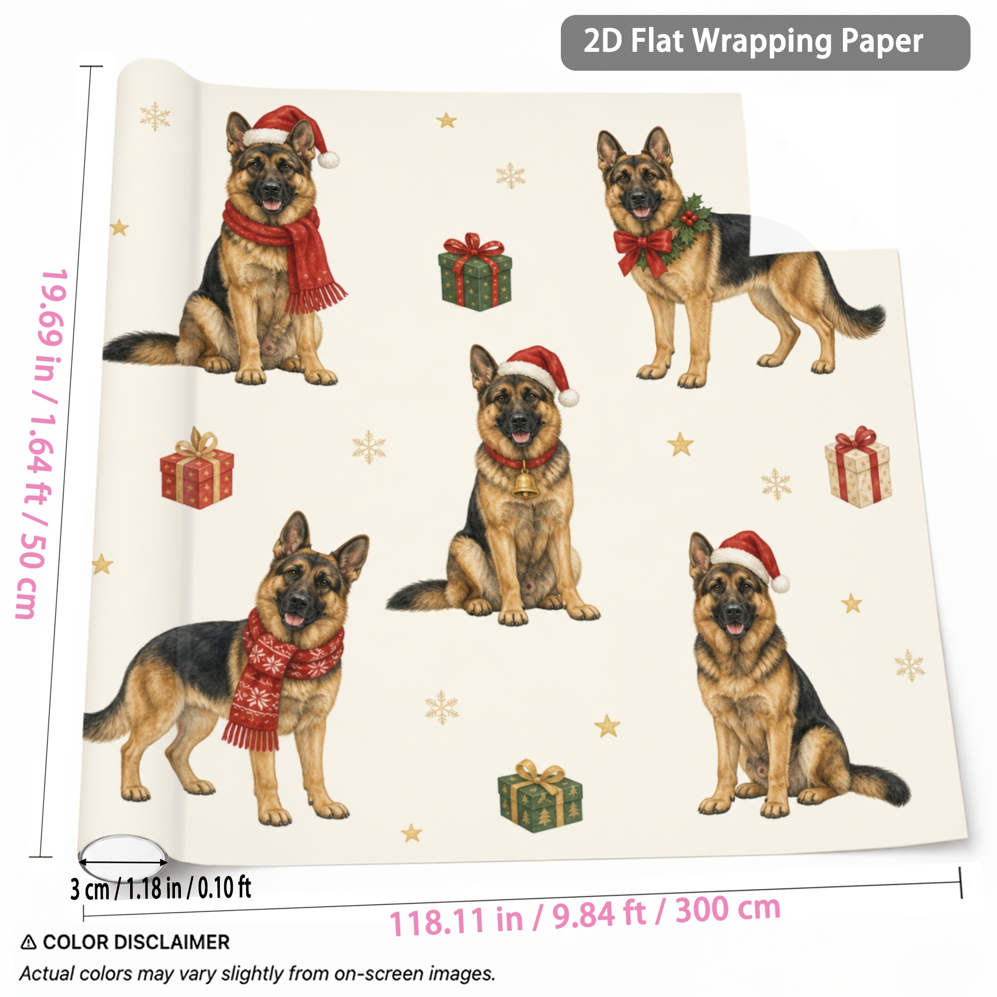 TEMU 1 Rouleau de pour Cadeaux de Noël, Nouvel An et d'Hiver - Papier d'Emballage Cadeau à Motif de Chiot avec Options Multicolores ( Roses Poudrés)