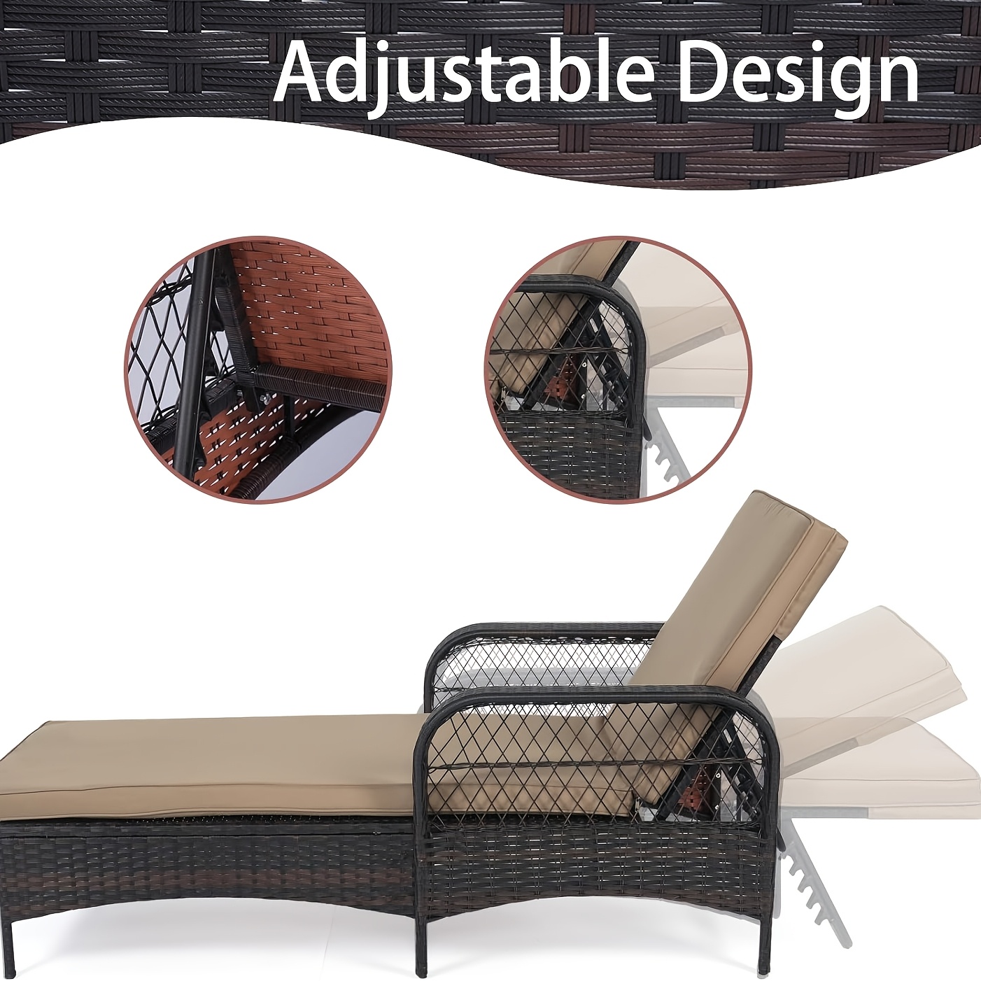 [3pcs Wicker Chaise Set] LEVELEVE 3pcs Outdoor Wicker Chaise Lounge Set with Foam Cushions & Tea Table - All-Weather PE Rattan Recliner Chairs Suitable for Backyard, Poolside, Patio Furniture, Adjustable Chaise Loungers for Deck, Porch, Garden