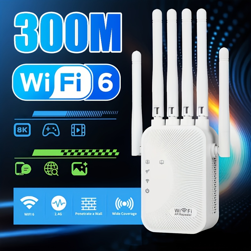 WiFi Extender Signal Booster, 2025 WiFi Booster 2.4GHz Home Internet Extender, Wi-Fi Repeater with Ethernet Port Coverage up to 1328 Square Feet, Connect More Devices (6 Antennas)